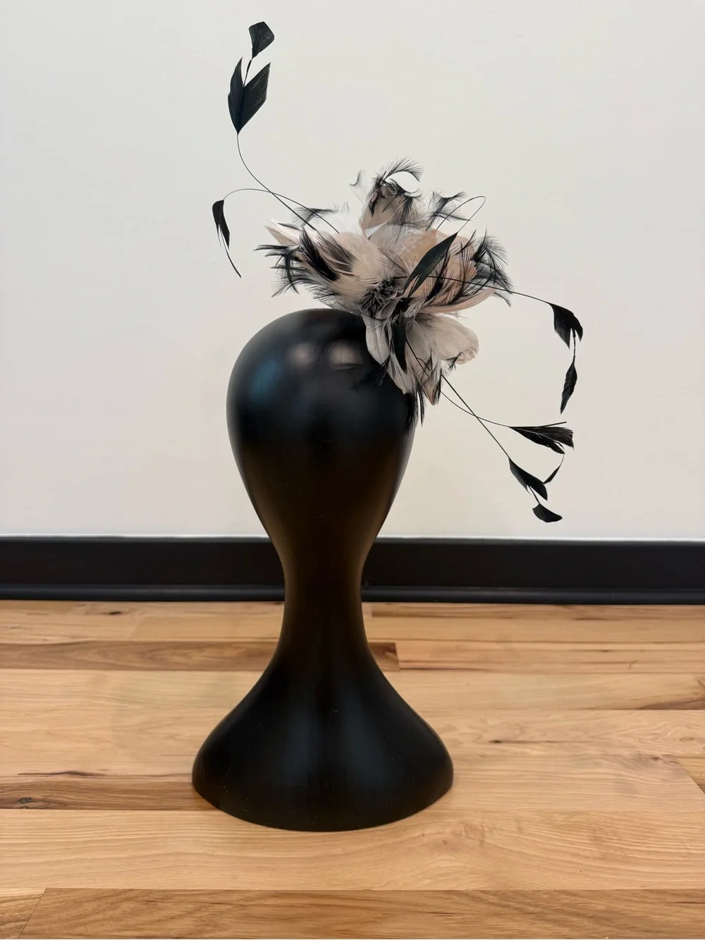 Black Blush Feather Fascinator Statement Headpiece Wedding Derby